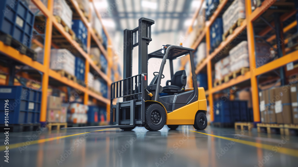 Close-up photo of a forklift in a warehouse