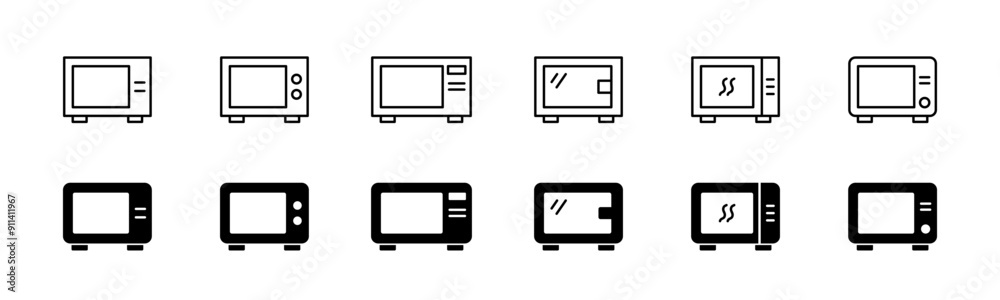Microwave oven icon set. Line and glyph microwave oven vector Microwave oven icon set. Line and glyph microwave oven vector