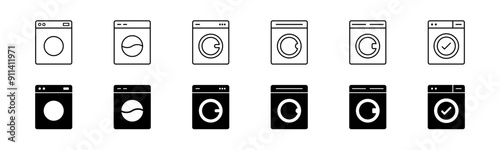 Washing machine icon set. Line and glyph washing machine vector