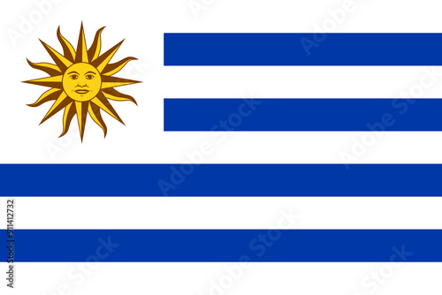 The official national flag of Uruguay. Flag of the Oriental Republic of Uruguay. Correct proportions and colors. Vector illustration