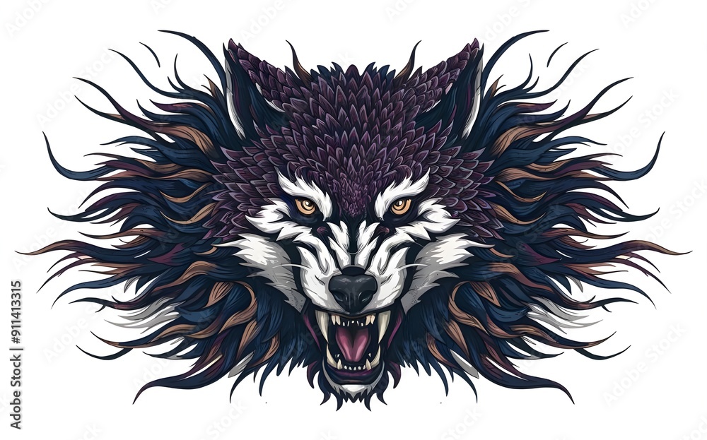 Intricate Fierce Wolf Pattern with Ornamental Design Intricate Fierce Wolf Pattern with Ornamental Design