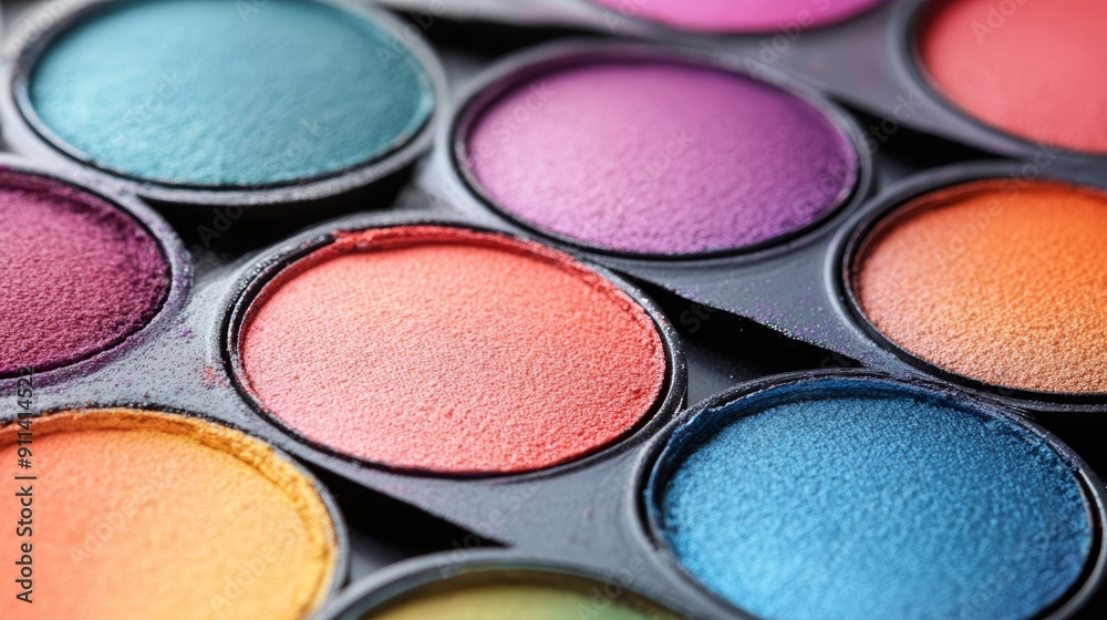 A close-up of a colorful eyeshadow palette. The image shows a variety of shades and textures, perfect for illustrating beauty and creativity. A close-up of a colorful eyeshadow palette. The image shows a variety of shades and textures, perfect for illustrating beauty and creativity.