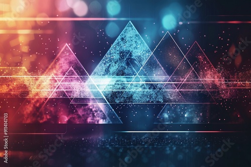 Triangular Burst: A vibrant background featuring overlapping triangles in various sizes and colors, with a light leak effect from the top corner adding a playful and dynamic touch.