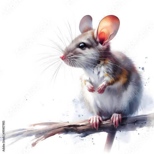 흰 배경, 캥거루쥐, 수채화 (White background, kangaroo rat, water colour) photo