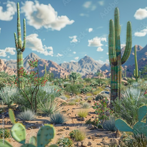 Wallpaper Mural Dynamic Desert Ecosystem with Towering Cacti and Scurrying Lizards Torontodigital.ca