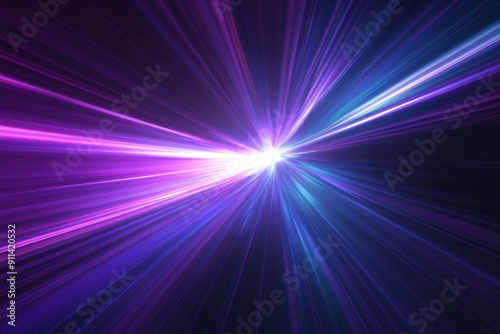 On a blue and pink neon tunnel background, there is an abstract zoom effect