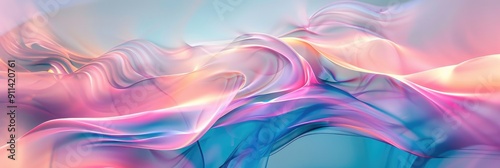 Abstract image of colorful waves with smooth, flowing lines. Blurred gradient background. Concept of motion, fluidity, and modern design.