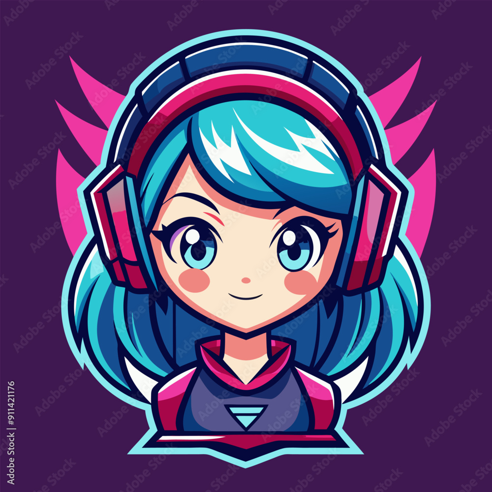 Cute gamer character mascot logo, Gamer girl esport logo template. Cute gamer character mascot logo, Gamer girl esport logo template.