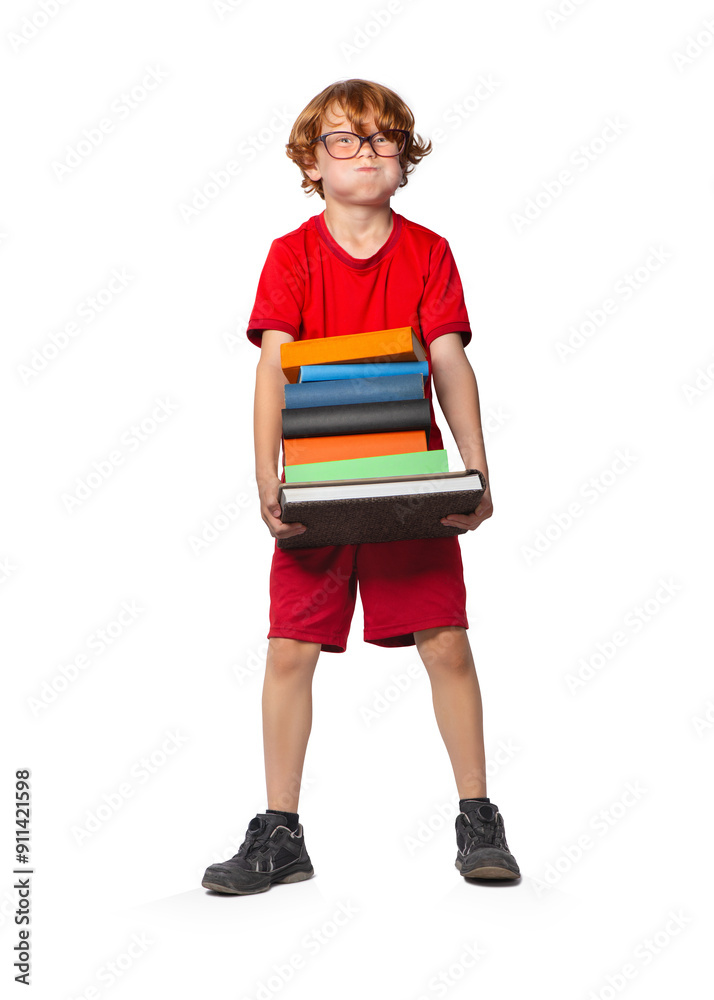 boy with many books. Overwhelmed by the learning concept isolated on free png background. boy with many books. Overwhelmed by the learning concept isolated on free png background.