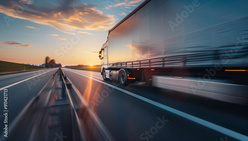 Concept transport logistique routier avec camion poids lourd sur route