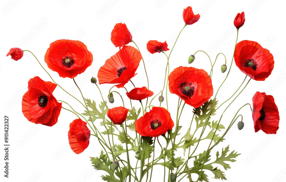 Naklejka premium PNG Poppy bush flower plant white background.
