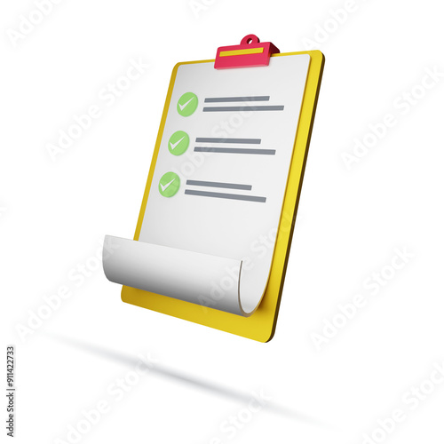 Checklist or paper clipboard task management. 3d Render Illustration