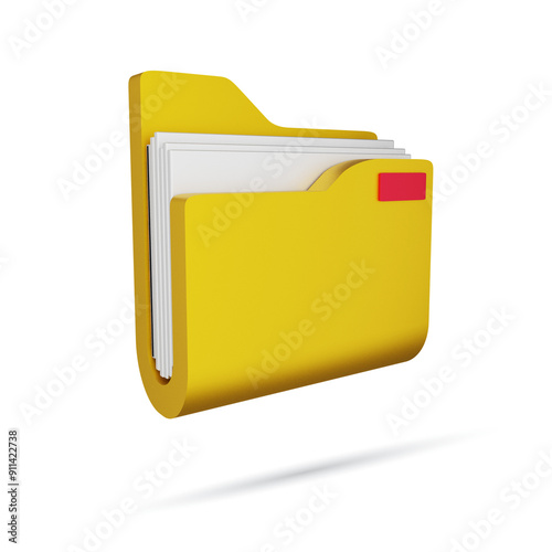 Bussines Folder with paper . 3d Render Illustration
