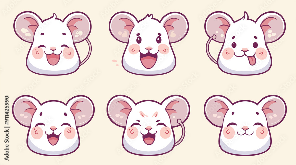 cute mice icons set, chibi style, for children's books cute mice icons set, chibi style, for children's books