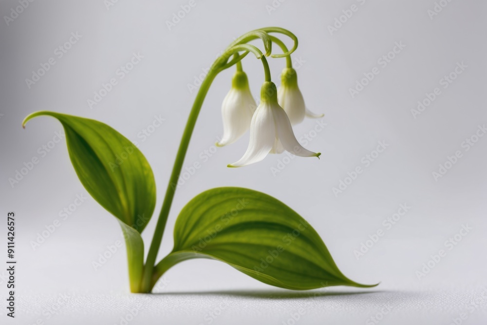 Fototapeta premium Delicate White Flowers With Green Leaves Captured in a Studio Setting During Daylight