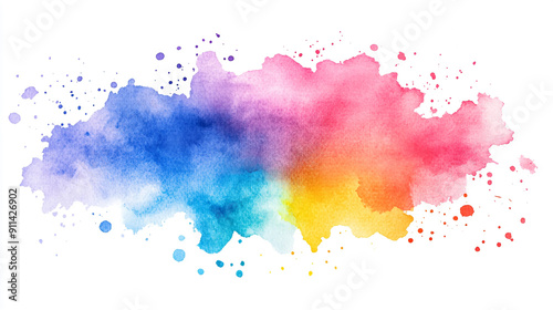 Bright watercolor splash with splatter effects Water color on white background