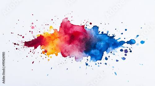 Bright watercolor splash with splatter effects Water color on white background