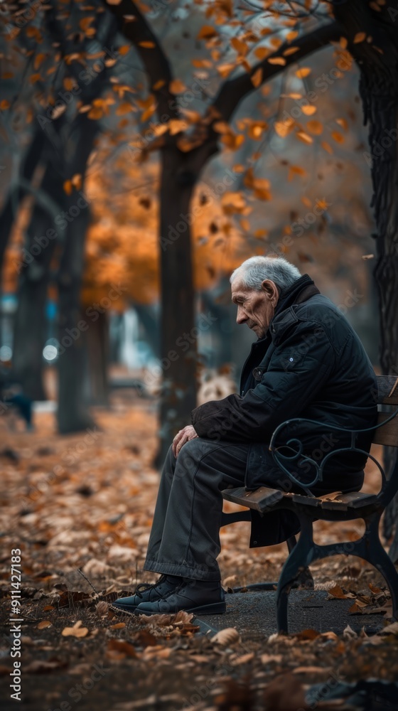 Lonely Old Man in Park Bench Lonely Old Man in Park Bench