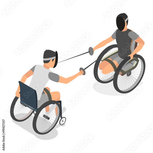 3D Isometric Flat Vector Set of Paralympians, Sportsmen with Disabilities. Item 4