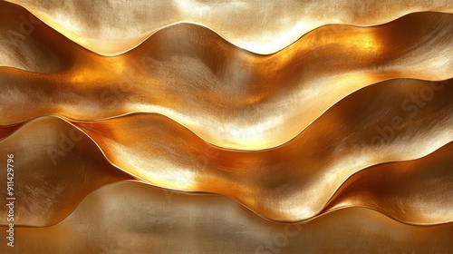 Golden background with wave patterns, textured relief wall, luxurious golden wallpaper with intricate carved details and wavy lines
