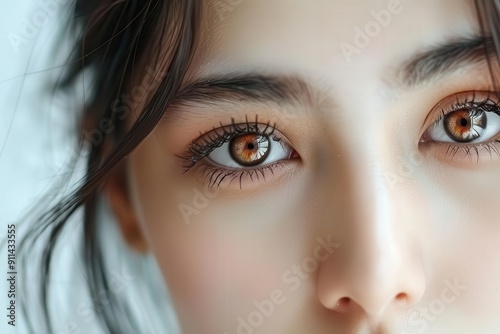 Beautiful Asian womans eyes, closeup, brown and expressive, curled eyelashes, natural beauty and elegance ,The images are of high quality and clarity