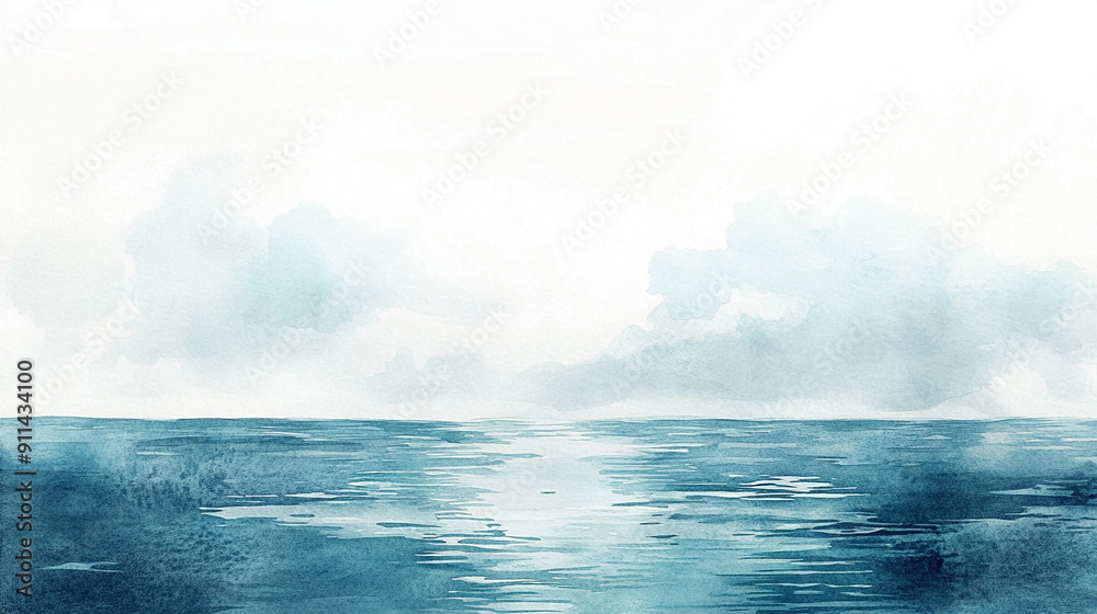 Naklejka premium Watercolor illustration of a calm ocean view Water color on white background