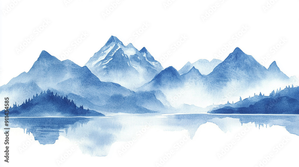 Fototapeta premium Watercolor landscape of a majestic mountain range Water color on white background