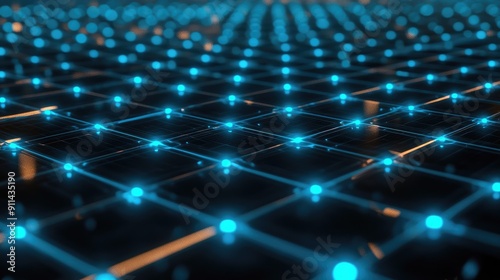 Futuristic mesh grid with glowing nodes