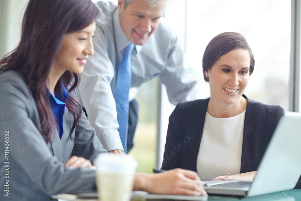 Team, law firm and attorney with laptop at office in communication, networking and connection. Business people, technology and discussion in group, company and legal consultant in meeting or research Team, law firm and attorney with laptop at office in communication, networking and connection. Business people, technology and discussion in group, company and legal consultant in meeting or research