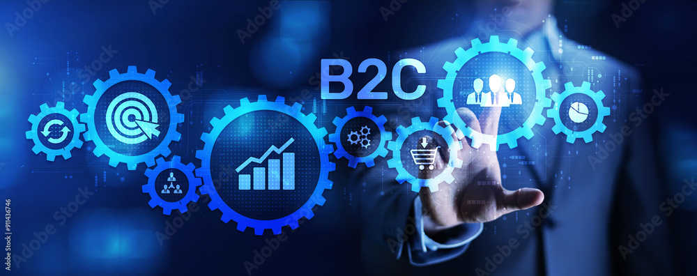 B2C business-to-customer marketing strategy cooperation communication finance concept. B2C business-to-customer marketing strategy cooperation communication finance concept.