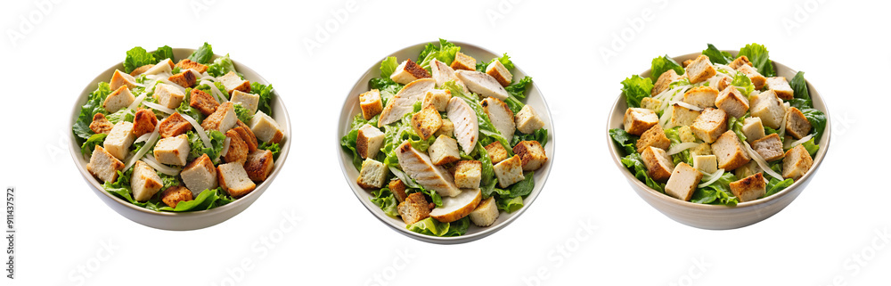 Fresh Caesar Salad: Grilled Chicken, Croutons, Parmesan on Isolated Background Fresh Caesar Salad: Grilled Chicken, Croutons, Parmesan on Isolated Background