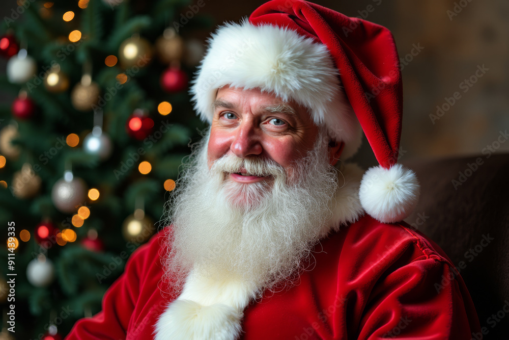 Portrait of happy Santa Claus in his New Year's outfit. Portrait of happy Santa Claus in his New Year's outfit.