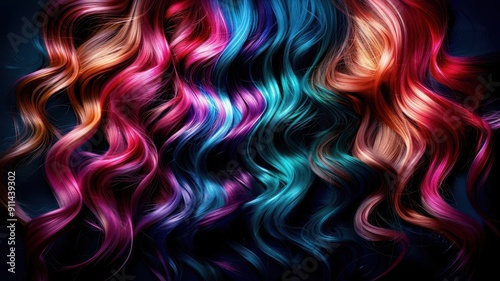 Visualize a hair salon scene with an array of colorful hair extensions on display