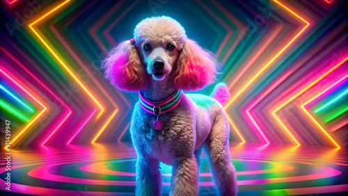 Obraz A Psychedelic Poodle Posing in a Neon-Drenched Landscape  AI Generated