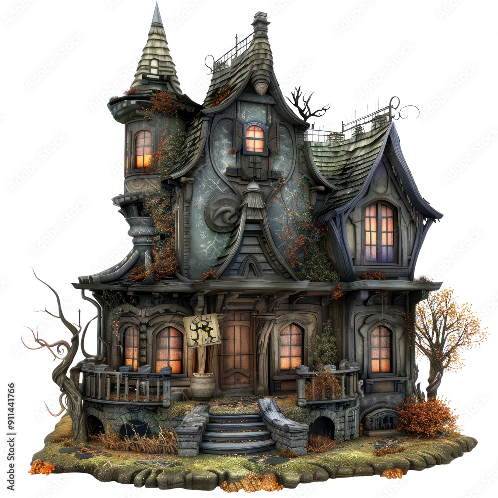 Obraz premium A creepy old house with a sign that says 