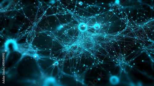 Abstract network with glowing blue nodes and lines.