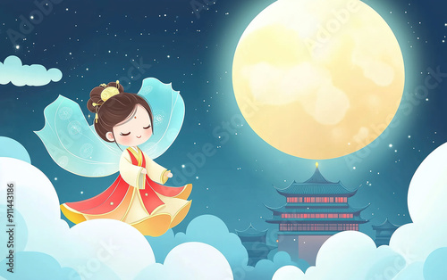 Mid-Autumn Festival Chang'e and Jade Rabbit,created with Generative AI tecnology.