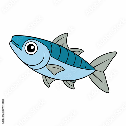 Mackerel Fish Vector Illustration - Cartoon, Clipart, Line Art Design