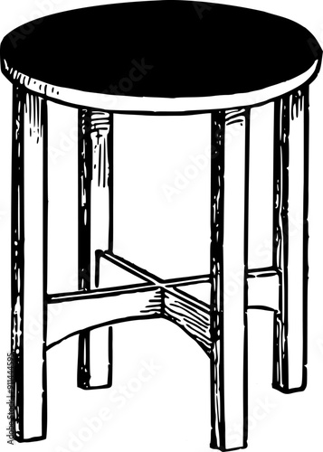Round Tabouret - Classic Wooden Stool Vector Illustration