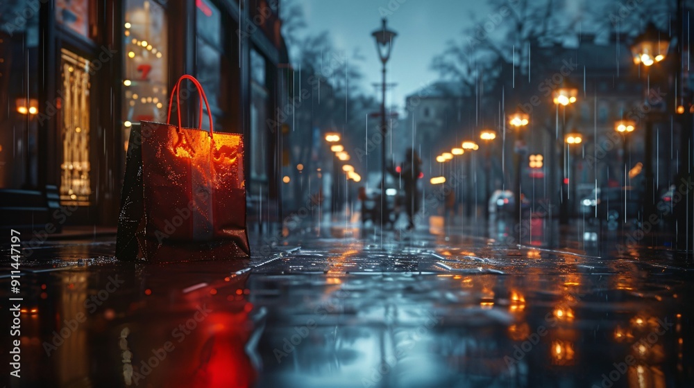 Shopping Bag on a Rainy Night in the City Shopping Bag on a Rainy Night in the City