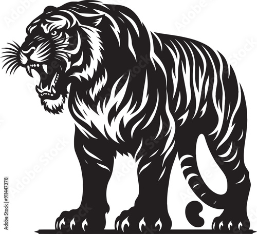Angry tiger roar Silhouette isolated on white background Minimalist tiger vector shape icon