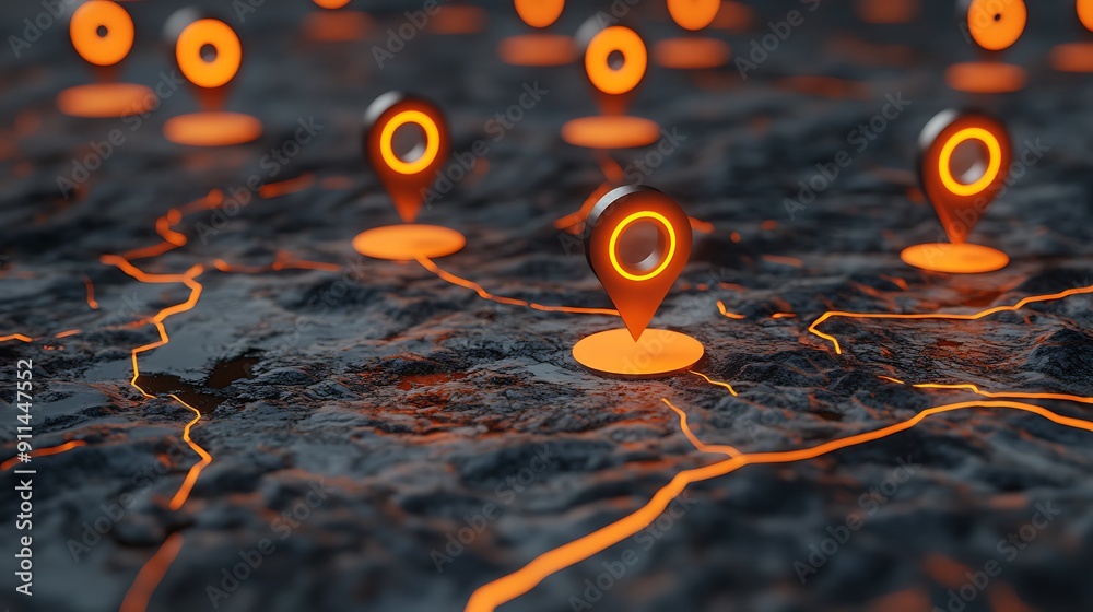 Illuminated Map with Location Pin Highlighting Key Spots: Navigating ...