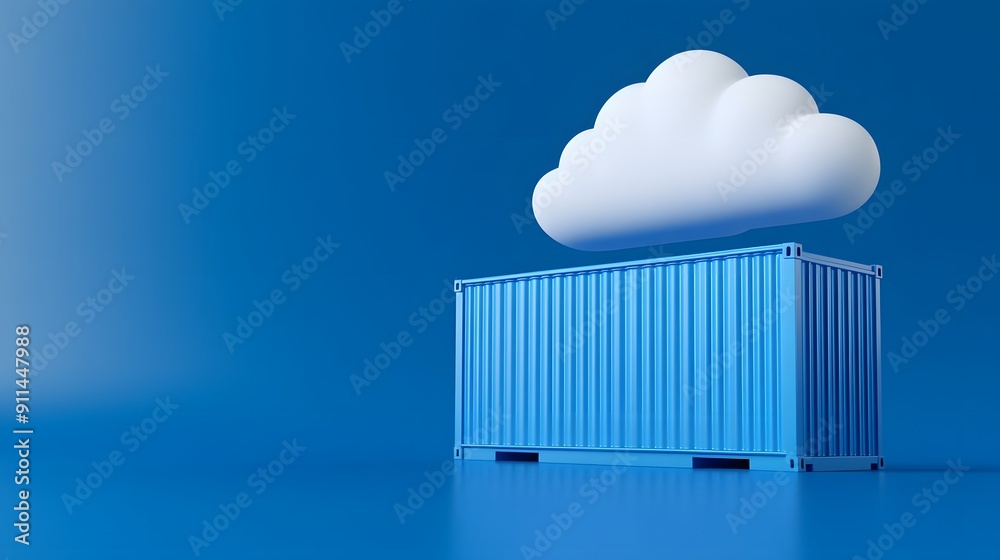 3D illustration of a blue shipping container with a white cloud above it, symbolizing cloud computing and data storage concepts. 3D illustration of a blue shipping container with a white cloud above it, symbolizing cloud computing and data storage concepts.
