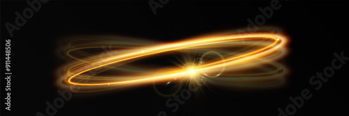 Light wave of shiny gold lines.Gold color glowing design element.Wavy bright stripes.
