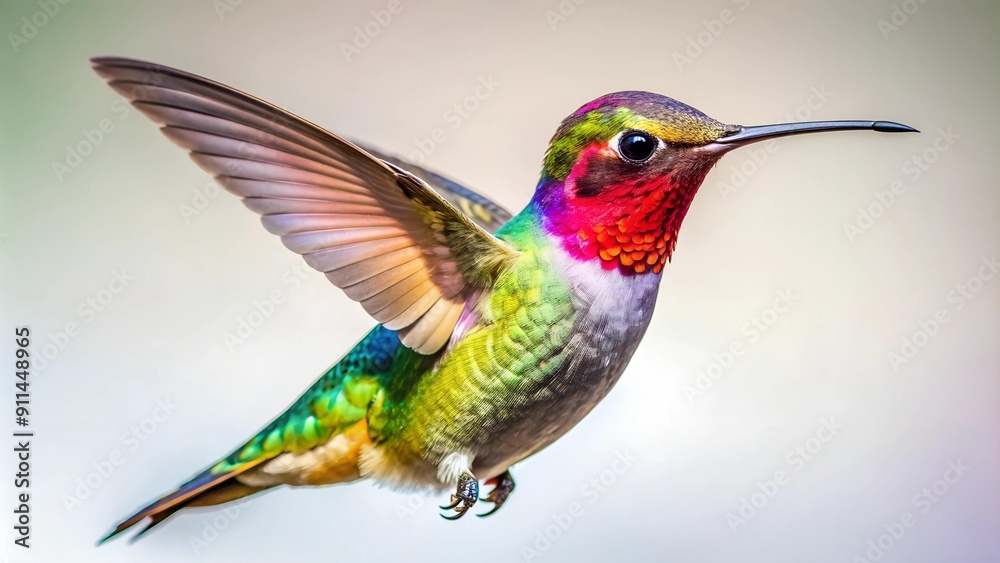 Fototapeta premium Vibrant Hummingbird in Flight: A Symphony of Colors Generative AI