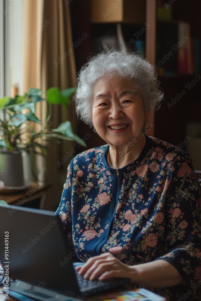 Asian senior woman using a laptop Asian senior woman using a laptop