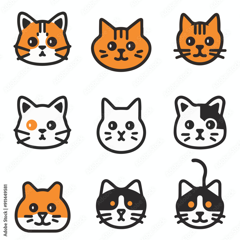 Vector outline icon set of cats Vector outline icon set of cats
