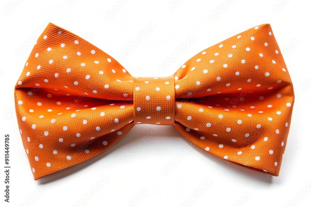 Vibrant orange bow tie with playful white polka dots stands out against a crisp, isolated white background, perfect for adding a pop of color. Vibrant orange bow tie with playful white polka dots stands out against a crisp, isolated white background, perfect for adding a pop of color.