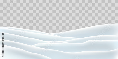 Snowdrifts isolated on png background. Snow landscape decoration, frozen hills. Empty snowbanks field. Christmas vector illustration. Transparent background