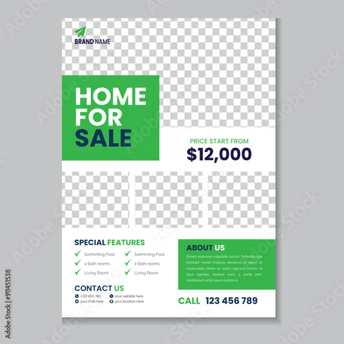 Real estate flyer template design and home sale banner layout design